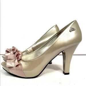 GRAY PATENT w SATIN RIBBON OPEN TOE GLAMOROUS S-7